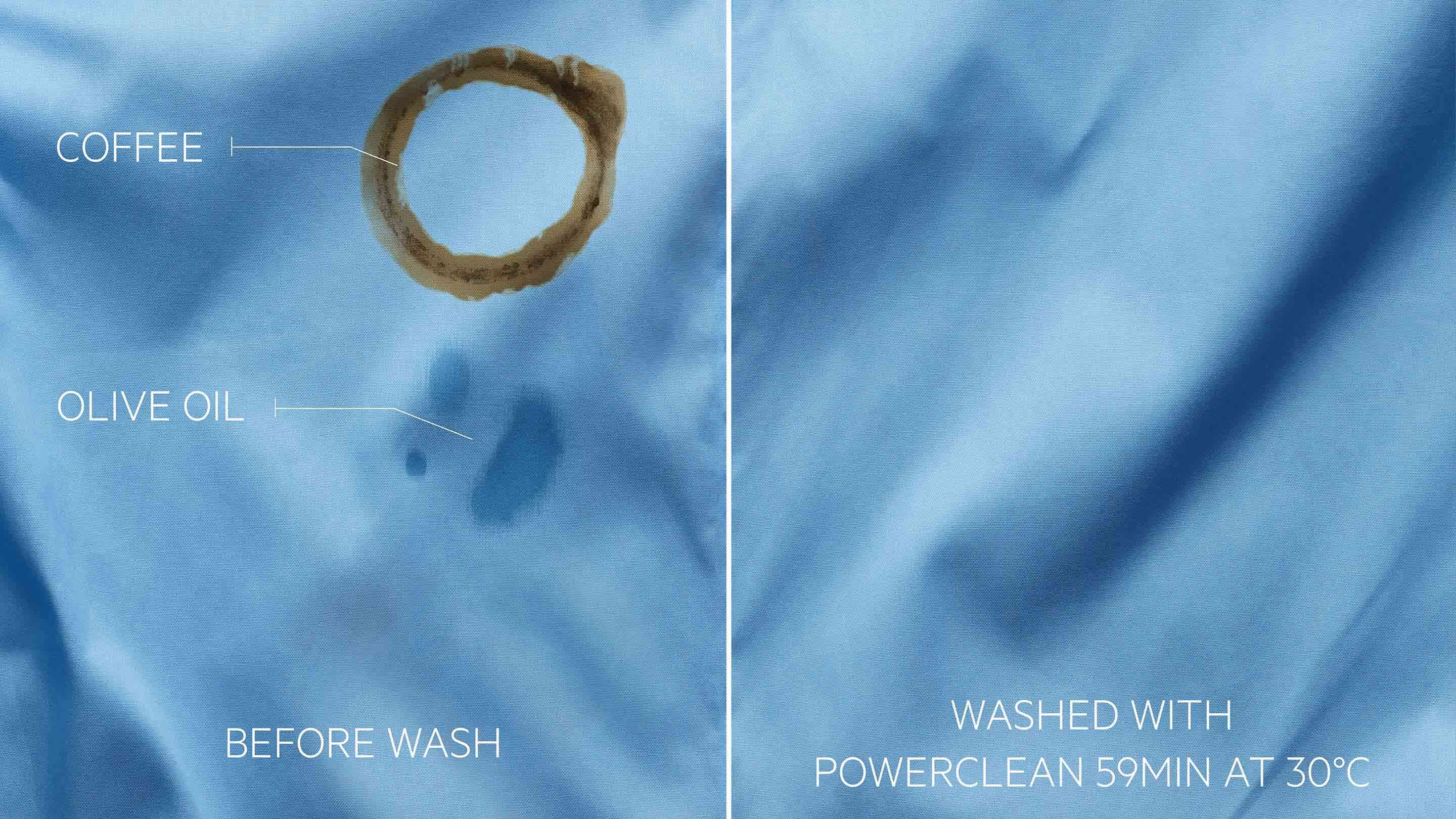 Blå skjorte vaskes med Powerclean